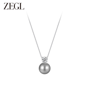 ZEGL灰色人造大珍珠项链女925银轻奢小众巴洛克锁骨链春夏毛衣链
