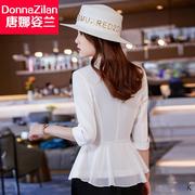 韩版西装外套女小个子夏季2024收腰气质白色，七分袖小西服套装