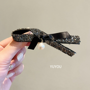 YUYOU饰品韩国夏季高级感黑色缎面带钻发饰复古发带发箍宽边