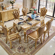 欧式餐桌椅组合大理石实木雕花，方桌长方形饭桌小户型餐厅一桌六椅