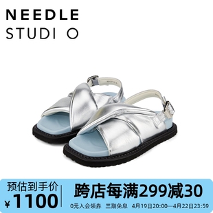 NEEDLE设计师品牌WORKSHOP几何撞色平底露趾休闲凉鞋夏季