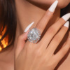 欧美时尚圆形雪花水钻戒指气质闪亮镶锆石开口可调节戒指环手饰品