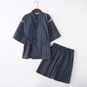 夏季 日式纯棉家居服男士短袖睡衣套装日本和服甚平温泉汗蒸服