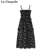 拉夏贝尔lachapelle夏季款碎花，连衣裙女法式开叉吊带雪纺蛋糕裙