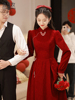 中式敬酒服新娘2023酒红色结婚旗袍，冬季宴会气质订婚晚礼服女