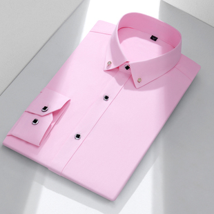 春秋男衬衫长袖，粉红色衬衫商务修身工装衬衣，结婚礼服职业装