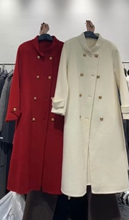 韩国立领气质双排扣双面羊绒大衣女中长款2023秋冬羊毛呢外套