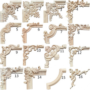 东阳木雕法式实木角花贴花，轻奢系风格，欧式装修电视背景墙雕刻装饰