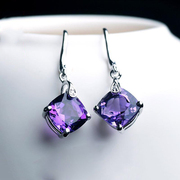 s925银紫水晶彩长款耳环耳坠，简约气质复古彩，宝天然彩宝石耳饰女