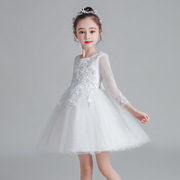 童装女童公主韩版长袖蓬蓬礼服儿童蕾丝白色公主裙春秋连衣裙