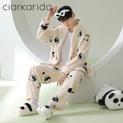 clarkarida熊猫珊瑚绒睡衣男冬季三层加厚夹棉袄男士立领家居服