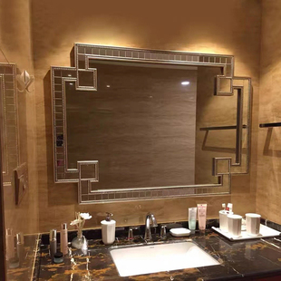 法式复古方形智能浴室镜欧式壁挂美式卫生间镜子挂墙玄关装饰镜
