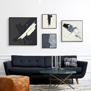 客厅喷绘装饰画抽象正方形组合挂画餐厅卧室壁画样板间黑白抽象画