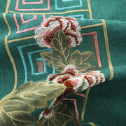 新中式麻布绣花面料家居红木沙发，靠枕桌垫布亚麻(布，亚麻)刺u绣抱枕桌旗布