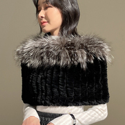 韩国气质狐狸毛披肩(毛披肩)皮草，披肩女冬季獭兔毛脖套真毛毛套头披肩围巾