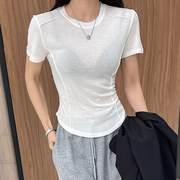 天丝羊毛白色短袖，t恤女2024夏季时尚洋气，打底衫薄款透明