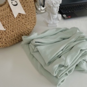 棉纱系列短袖--灰绿色毛边中袖v领t恤女2024年夏季轻薄透气t