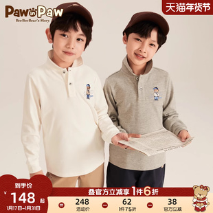 PawinPaw卡通小熊童装春款男童学院风长袖polo衫T恤