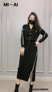 2023MI-AI 气质修身针织开衫外套包臀半身裙子职业套装黑白色