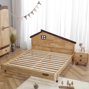 北欧1.5米儿童实木床，卧室1.2米橡胶木公主床卡通，房子款原木童床