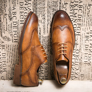 复古布洛克雕花男鞋系带英伦商务，正装皮鞋牛筋，软底时尚男士休闲鞋