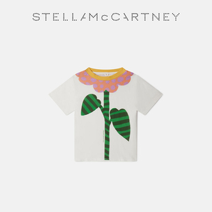 儿童stellamccartney2024春季花朵图案，印花女童短袖t恤
