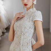显瘦2023蕾丝新娘迎宾礼服白色中式连衣裙订婚回敬酒服旗袍门
