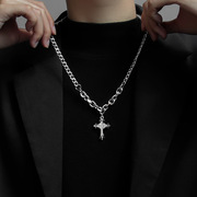 镶钻十字架项链男女，ins设计感小众钛钢，古巴链暗黑风嘻哈毛衣配饰