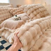 冬季床上四件套2023兔毛绒，被套牛奶绒加绒床品双面绒加厚床单