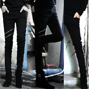 2022春季韩版潮男黑色拉链修身个性牛仔裤弹力，铅笔小脚长裤子
