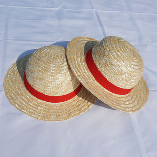 儿童草帽夏季户外出游防晒大檐休闲亲子沙滩帽，路飞同款草帽表演帽