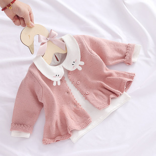 宝宝针织开衫纯棉1岁女童外套，6个月婴儿毛衣公主，洋气毛线裙春秋款