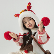 龙头帽儿童帽子秋冬季女童龙帽毛线红色新年宝宝护耳男童过年龙年