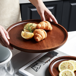 日式原木托盘长方形圆形家用餐厅用茶托盘木质茶具底板水果盘