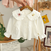 婴儿衬衫公主娃娃领韩版宝宝小衫小女孩，洋气女长袖纯棉女童娃娃衫