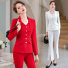 长袖时尚修身显瘦女士，长裤西装大码白色，纯色工作制服红色外套西服