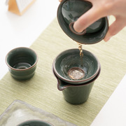 哥窑茶漏茶滤一体泡茶分离器茶隔过滤网超密冰裂纹陶瓷茶具零配件