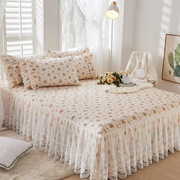 全棉夹棉加厚床裙纯棉蕾丝，花边床罩1.5m1.8米，田园风防滑床笠床盖