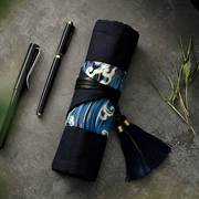 神奈川日系复古卷帘笔袋帆布，大容量钢笔笔帘卷笔袋简约笔盒文具袋