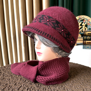 红色老人帽子女奶奶冬款保暖盆帽兔毛加绒毛线老太太妈妈款针织帽