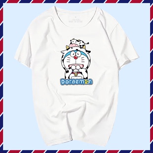 哆啦a梦联名机器猫男女，日系卡通动漫情侣，定制短袖半袖纯棉t恤衫
