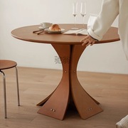 北欧中古实木餐桌圆形复古桌子家用简约休闲饭桌原木洽谈桌