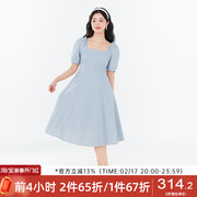 gw大码女装法式方领气质甜美收腰连衣裙2024夏季微胖mm高腰裙