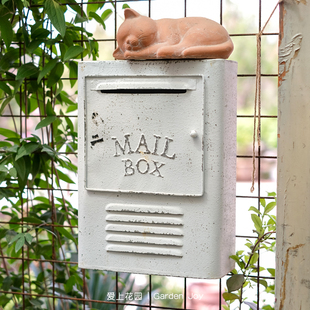 爱上花园园艺杂货信箱信报箱庭院，阳台花园装饰铁皮，做旧白邮箱(白邮箱)