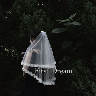 FirstDream结婚礼复古白色双层蕾丝花边新娘头饰婚纱头纱