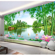 3d电视背景墙壁纸客厅简约大气，现代壁画8d立体风景竹子影视墙布