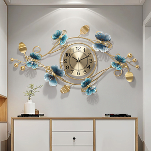 时尚创意家用挂钟客厅，轻奢艺术时钟新中式，餐厅钟表蝴蝶兰个性挂表