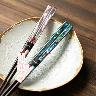 日本进口精致炫彩雅贝实木，筷子日式尖头筷贝母，螺钿结婚对筷