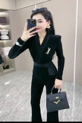 高级感名媛气质时尚丝绒连体裤女2024秋冬礼服高腰显瘦洋气连衣裤