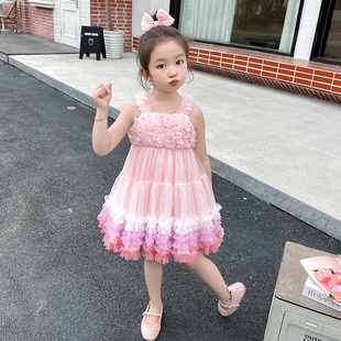 女童公主纱裙夏季连衣裙儿童，吊带蛋糕裙六一表演服演出服蓬蓬裙子